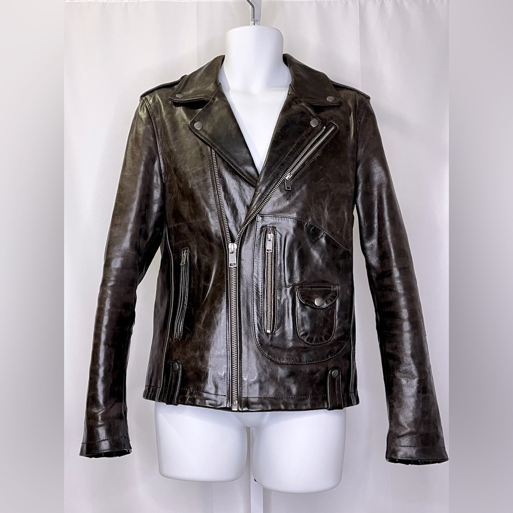 Premium Joe’s Jean Brand Brown Cow Leather Moto Jacket – Men’s Size Small